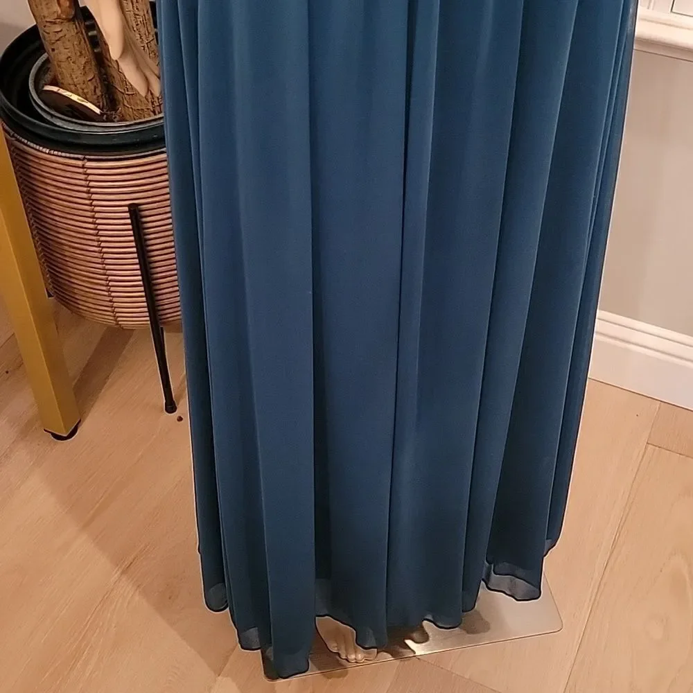 Teal green one shoulder evening gown petite Alex evenings size 12P - Picture 7 of 16